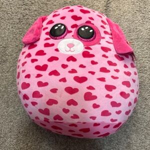 Ty Squishy Beanies Pink Plush with Red Hearts